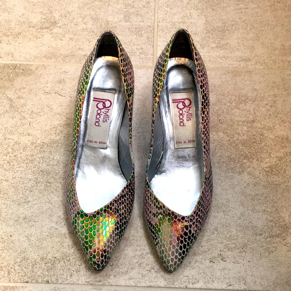 NWOB PHYLLIS POLAND Vintage Reptile Fluorescent pumps heels 8 N